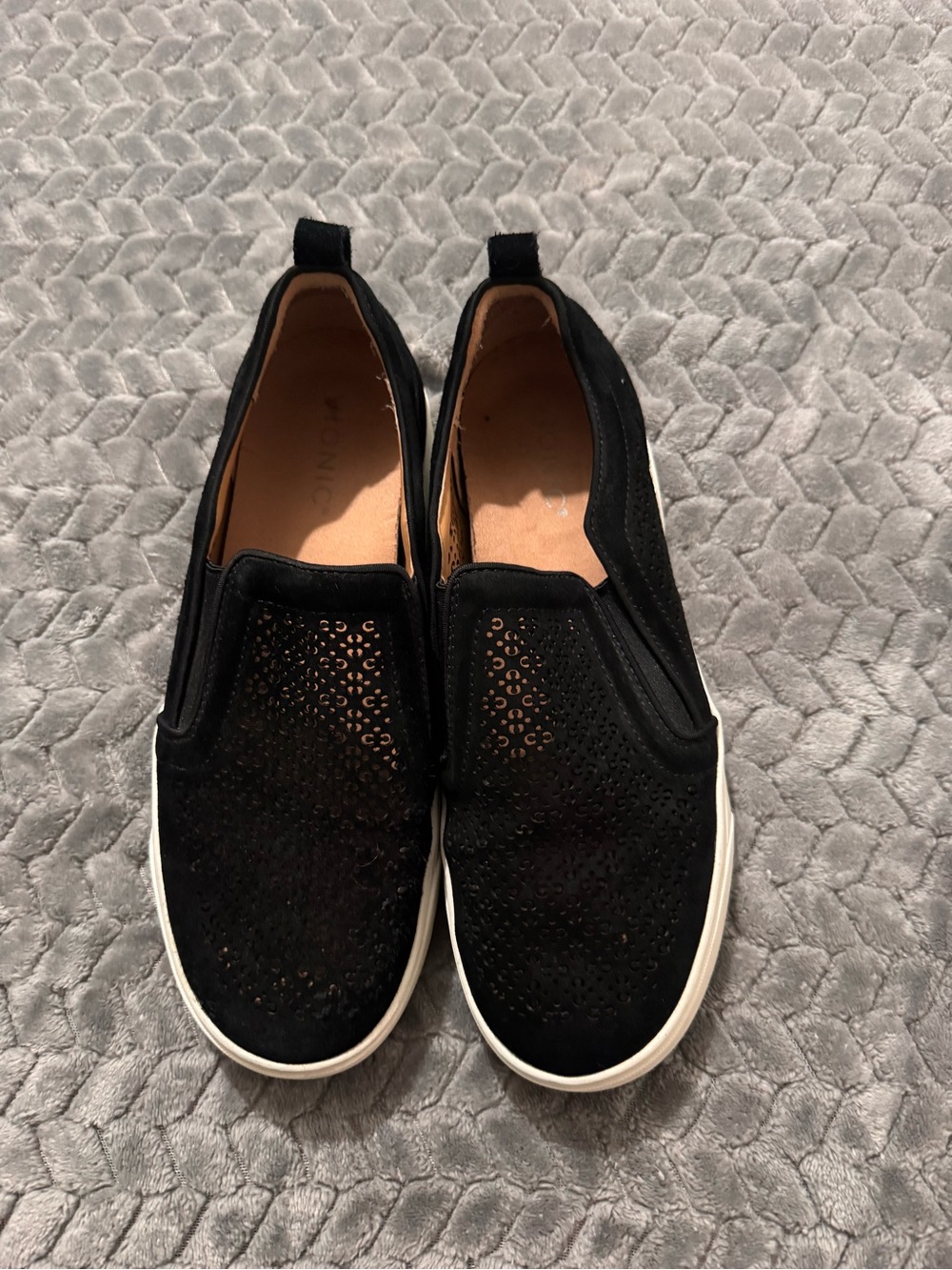 Vionic Black Perforated Slip-On Sneakers with White Sole